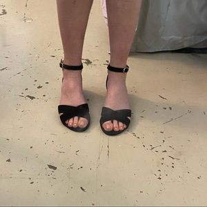 Cute cross toe strap block heel with ankle clasp